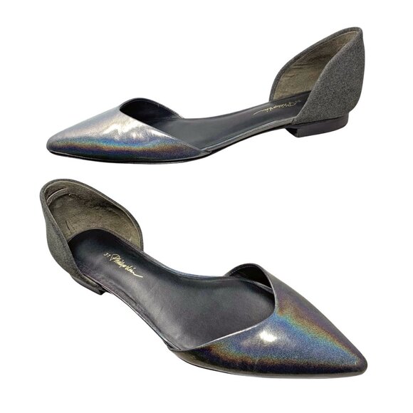 3.1 Phillip Lim Devon Iridescent‎ Leather Gray Suede D'Orsay Flats - Picture 9 of 12